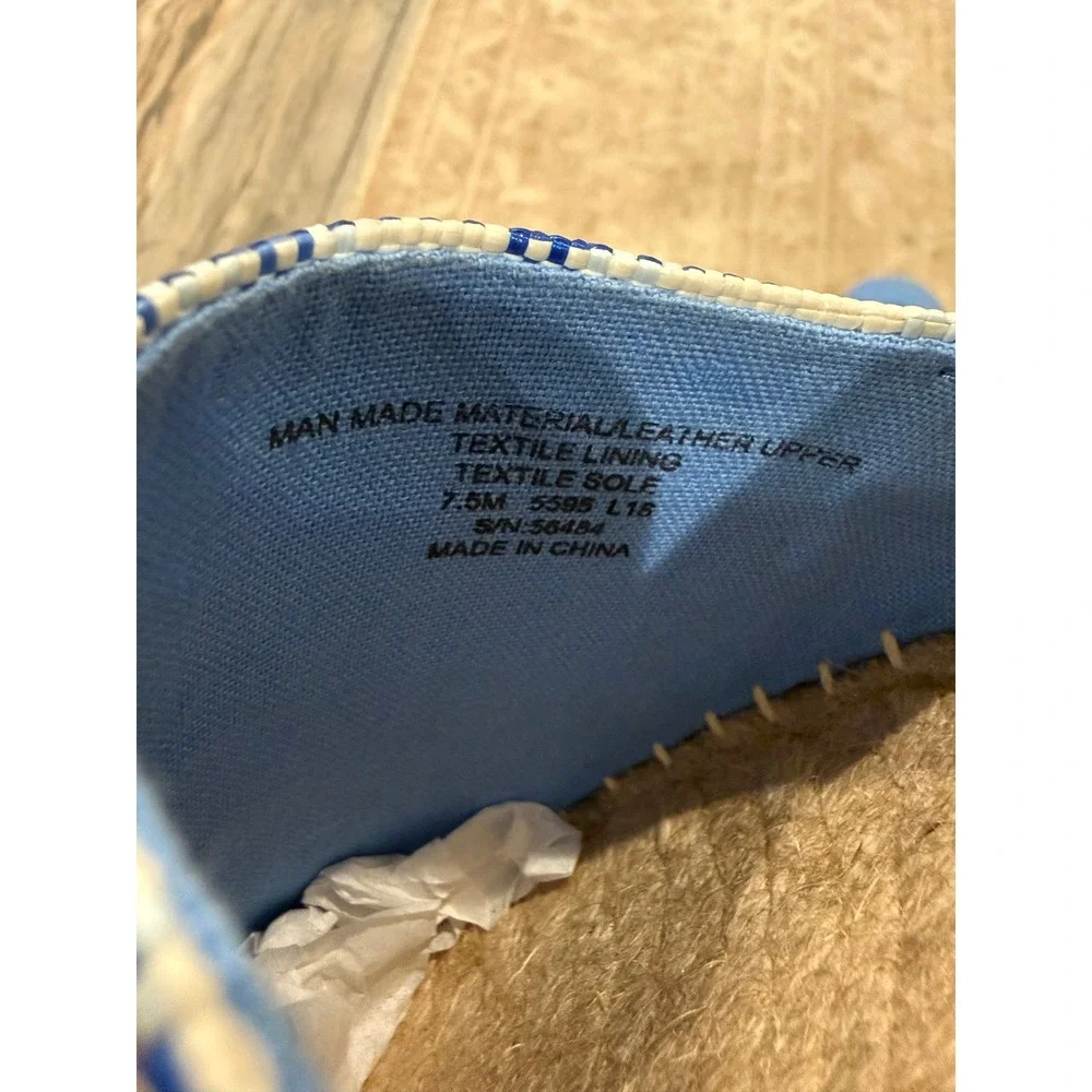 NWT Tory Burch Color Block Flat Espadrille Blue Check Plaid Chambray 7.5